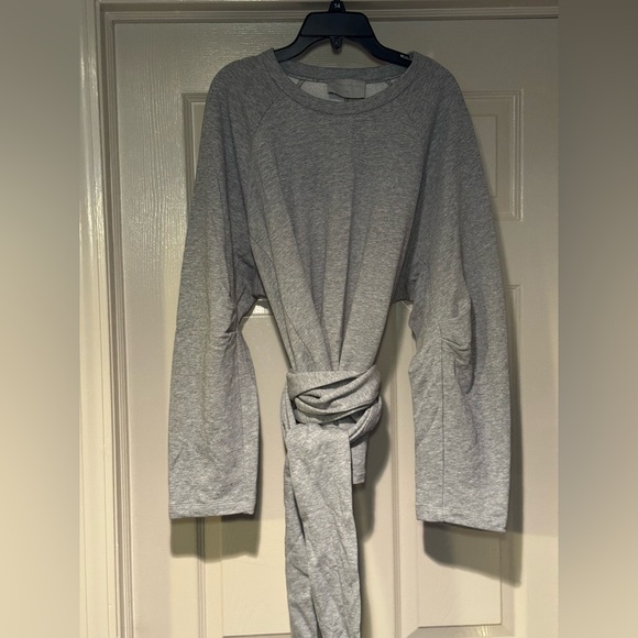 NWOT Modern Citizen Women’s Heather Grey Nara Tie Front Top in French Terry Fall - Picture 4 of 7